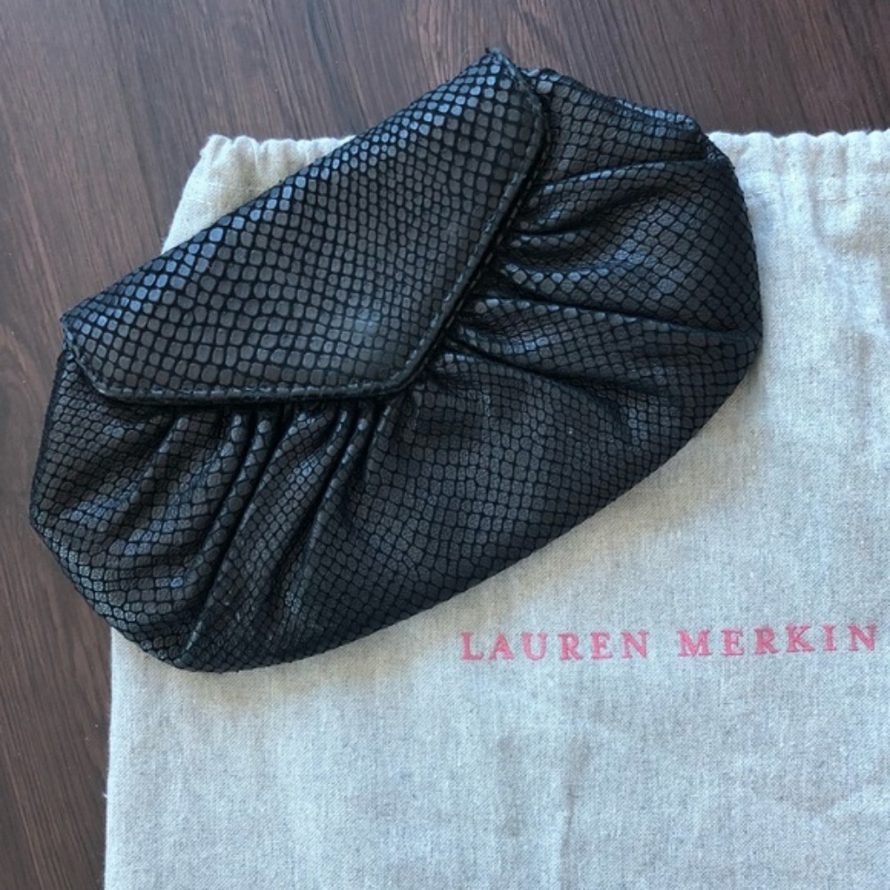 Lauren Merkin Black Snakeskin Clutch